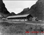 On of the barracks (hostels) used by U.S. Army Air Force personnel at Kweilin, China, prior to Sep. 1944.  From the collection of Hal Geer.