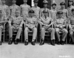 Chinese and American officers take a picture together in Nanjing (Nanking) at the time of the Japanese surrender there.  Left to right, front: Col. Bauville, Maj. General Lucas, General C. J. Chow (Zhou Zhirou; 周至柔), Brig. General J. P. McConnell.  In the CBI during WWII.
