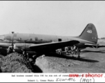 A C-46 transport plane, tail #112410, in a ditch because of brake failure at Kunming, China, during WWII. ICW-ATC, probably 1943.  Photo from Robert L. Cowan.