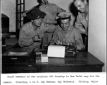 Original staff of CBI Roundup mug for camera in New Delhi during WWII.  Standing, left to right: Stg. Heenan, Sgt. McDowell. Sitting: Major Walter, and Sgt. Clark.