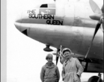 L. Kelly (CASC) and R. Leo Braun ( 21st Photographic Reconnaissance Squadron) in front of C-46 "The Southern Queen" in the CBI during WWII.  Photo from M. J. Hollman.