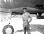 S/Sgt Wilbert 'Willie' Beausoliel, aircraft mechanic with the 491st Bombardment Squadron, Yangkai, posing with B-25 tail #448 about June 1944.  (Info courtesy Tony Strotman)