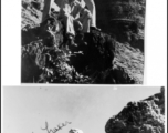 Capt. Penick, Lt. Fraker, and Capt. Grove, stand at an American base (either Guilin or Liuzhou) in Guangxi province, China, during WWII.