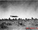 An American B-25 bomber flies at minimum altitude, probably during training/practice of 'low-level attack techniques', for 'skip bombing'. During WWII.