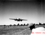 An American B-25 bomber flies at minimum altitude, probably during training/practice of 'low-level attack techniques', for 'skip bombing'. During WWII.  B-25 pilots of the Tenth Air Force (341st Bomb Group) and Chinese-American Composite Wing (1st Bomb Group) were trained in 'skip bombing' in India during 1943 and 1944.