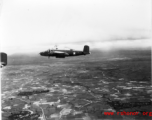 B-25 Mitchell bombers in flight in the CBI, in the area of southern China, Indochina, or Burma.