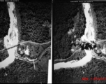 Before and during the bombing of a railroad bridge in China. 