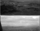 Landscapes as seen from a B-25 Mitchell, in SW China, or Indochina, or the China-Burma border area.  Karst mountains can be seen in the distance.