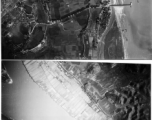 A town and dock area is bombed along a river, probably in SW China, Indochina, or the China-Burma border region. During WWII.